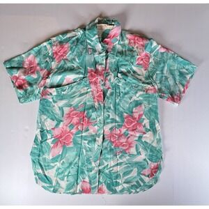 Vintage 80s Hawaiian Shirt Natural Flair Floral Tropical Single Stitch Pink Gr S